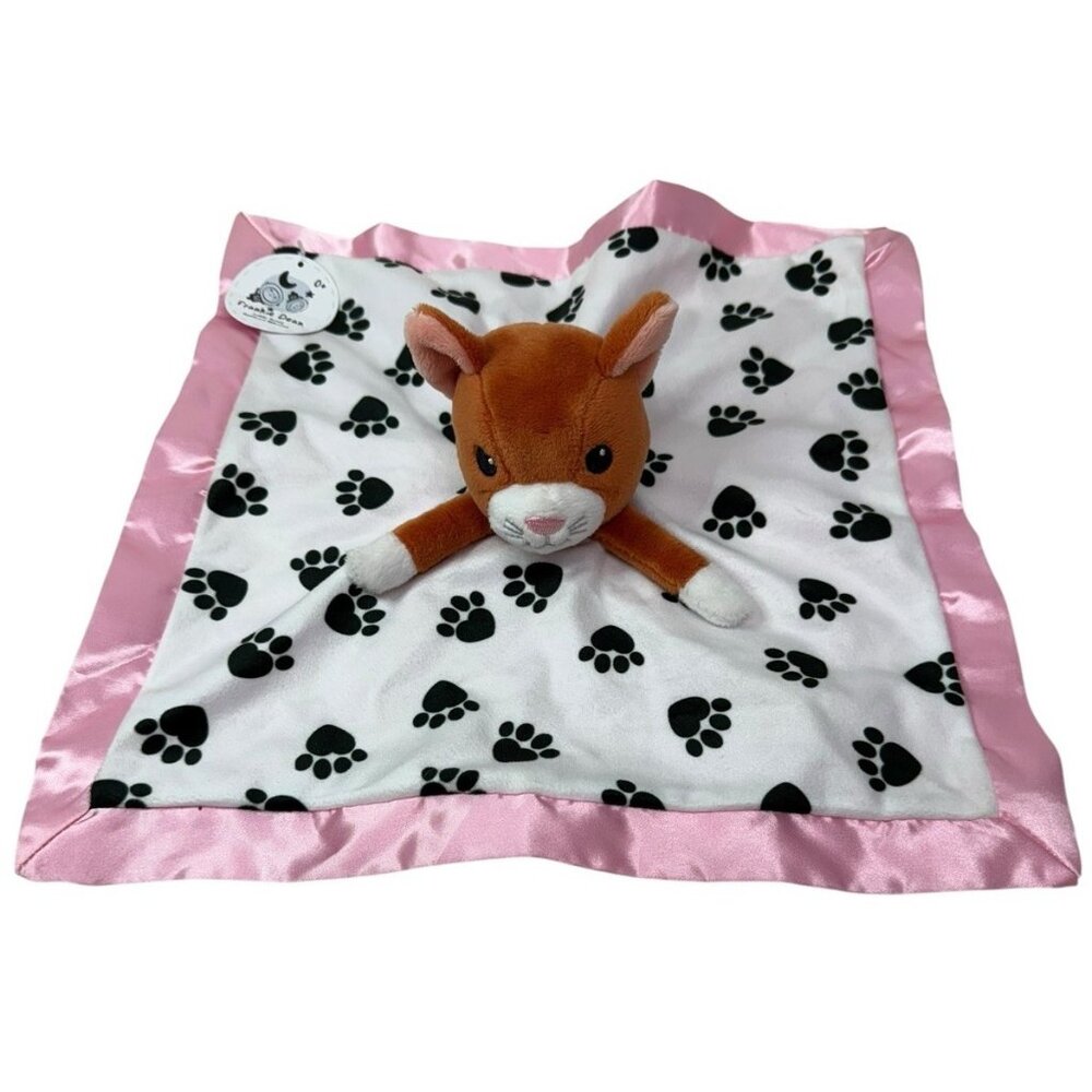NWT Frankie & Dean Kitty Cat Pink Satin Lovey Plush Security Blanket Paw Prints